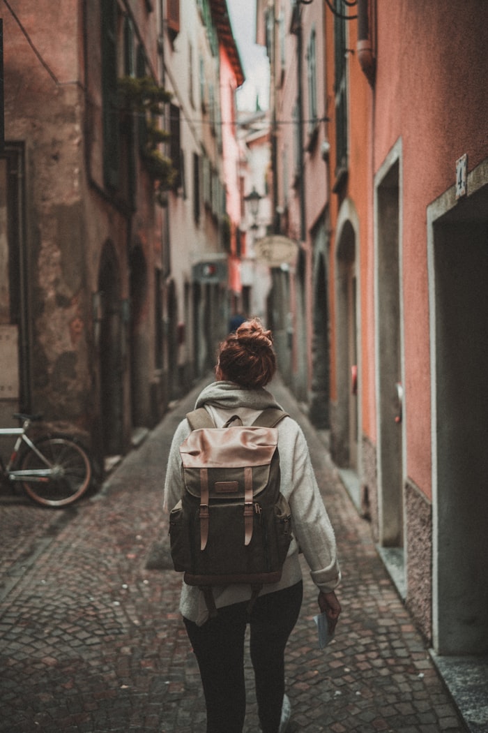 Traveler exploring a European old town